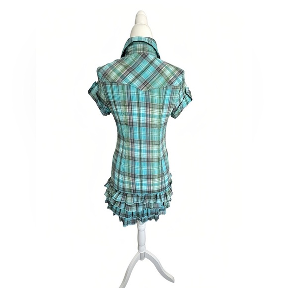 Romeo & Juliet Couture Y2K Preppy Plaid Shirt Dress S  Ruffle Hem Button Down - Picture 3 of 12